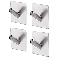 Towel Hook, 3M Adhesive Hook for Bathroom Kitchen Heavy Duty Wall Mount Coat Hanging Rack SUS304 Stainless Steel Brushed Brushed - 4 Pack
