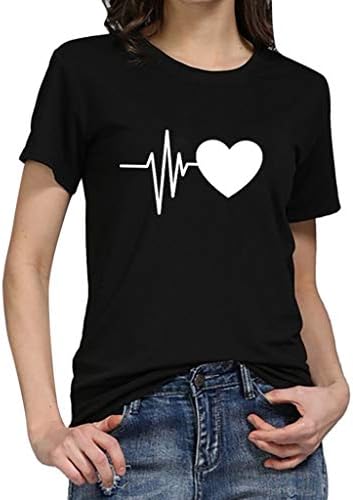 Womens Top!! JSPOYOU Women Cute Short Sleeve Heart Printed Tops Casual Blouse