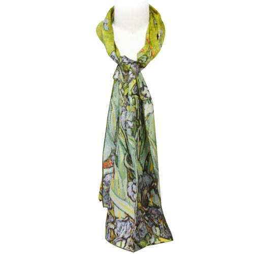 Wrapables Luxurious 100% Charmeuse Silk Long Scarf with Hand Rolled Edges, Van Gogh's Irises