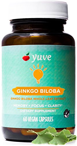 Yuve Vegan Ginkgo Biloba 60mg Supplement - Promotes Memory, Mental Sharpenss & Focus - Natural Brain Support - Pure Herbal Concentration Nootropic Extract - Non-GMO, Gluten-Free - 60 Veggie Caps