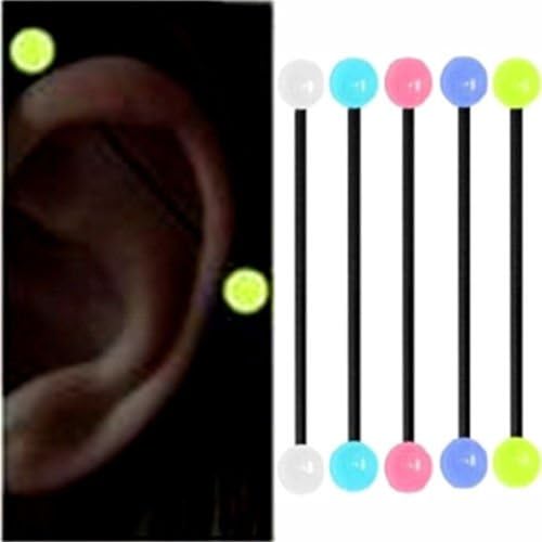 5pc GLOW IN THE DARK Acrylic Industrial Bar Scaffold Ear Barbell Ring PIERCING by Thimmei