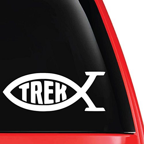 Trek Fish Decal Vinyl Car Laptop Sticker - EvolveFISH - White 5" x 2"