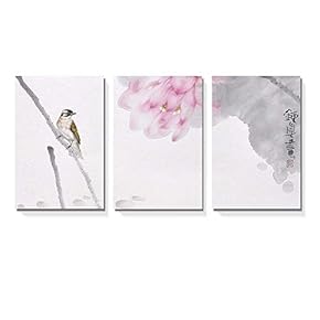 3 Panel Canvas Wall Art - Chinese Ink Painting Lotus Flower and a Bird - Giclee Print Gallery Wrap Modern Home Art Ready to Hang - 16"x24" x 3 Panels
