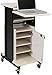 Oklahoma Sound Premium Plus Steel Wheeled AV Presentation Cart with Storage Cabinet, Wire Management Grommets, and 6 Outlet Power Strip, Ivory/Black