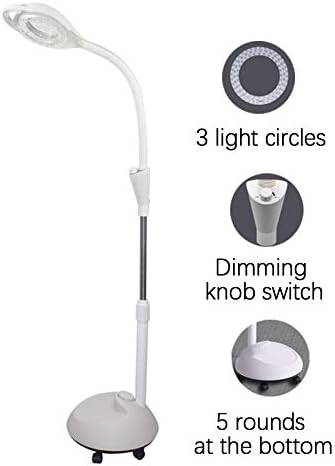 Led Floor Lamp Esthetician Light 8x Magnifying Glass Lighted Magnifier for Reading Crafts and Pro Tasks Beauty Manicure Tattoo Skincare Equipment Adjustable Stand Dimmable Wheeled