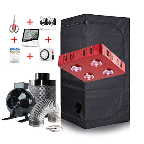 GreenHouser Grow Tent Room Complete Kit Hydroponic Growing System LED 300W/ 600W/ 800W Grow Light + 4″ Carbon Filter Combo + Multiple Size Dark Room (800W LED Light, 32”x32”x63” Tent Kit)