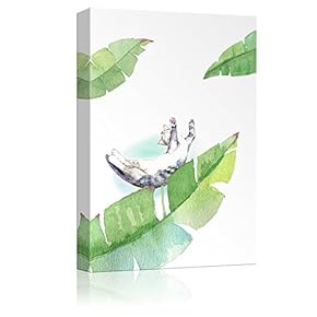 Watercolor Style Cat Playing with Giant Tropical Leaves