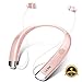 Bluetooth Headphones Speaker 2 in 1 LIUHE Neckband Portable Wireless Headset Wearable Speaker True Stereo Sound Sweatproof Headphones with Retractable Earbuds Built-in Microphone (Rose Gold)