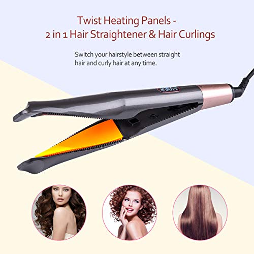 Funkprofi Hair Straightener Curling Iron 2 in 1 Tourmaline Ceramic Twisted Flat Iron,13 Adjustable Temperature for All Hair Types with LCD Digital Display & Auto Shut-Off - Thumbnail 2