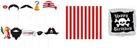 Mermaid and Pirate Party Supplies Pirate Photo Booth Props Red Striped Backdrop and Happy Birthday Pirate Party Balloon