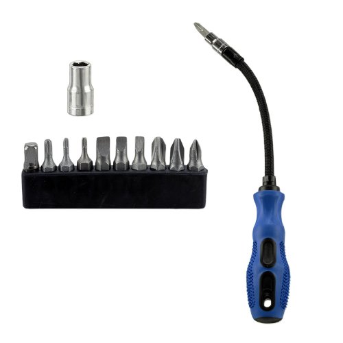 12-in-1 Flexible Screwdriver Set with 10 Magnetic Bits & 1/4