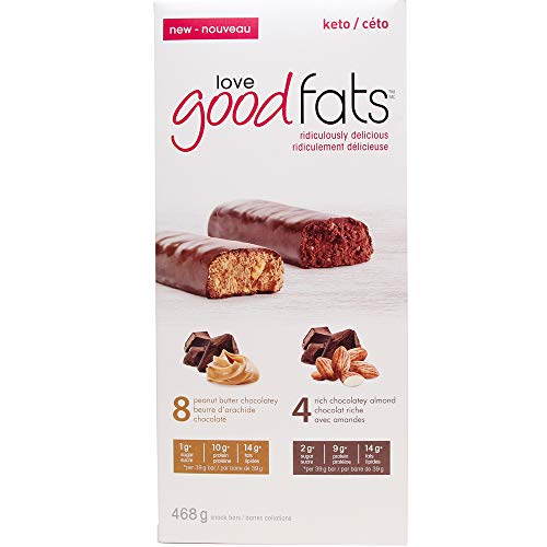 Love Good Fats Box of 12 x 39g Snack Bars (Peanut Butter Chocolatey & Rich Chocolatey Almond)