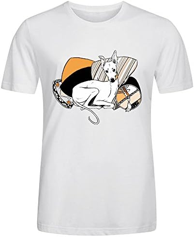 Lounging Whippet Prints Men's Round Neck T Shirts White
