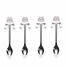 Huayoung 4-pcs Lovely Cat Stainless Steel Hanging Spoons Dessert Spoons Tea Coffee Scoops (4.5-inch in length)