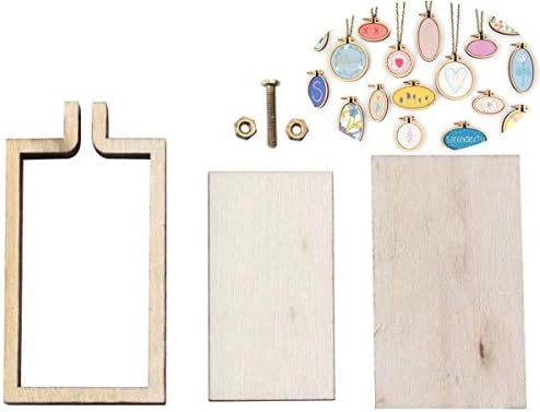 Natural Wooden Mini Embroidery Jewelry Tiny Hoops Rectangle Pendants Frame Set Ring DIY Cross Stitch Needle Craft Tools Decor 5.6cm 2" x 2.9