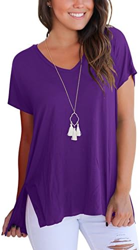 MissyLife Women's Short Sleeve High Low Loose T Shirt Casual Loose Summer Basic Tee Tops with Side Split (XX-Large, Purple)
