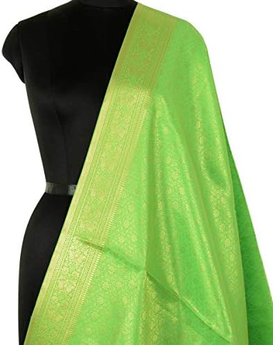Banarasi Dupatta Indian Art Silk Woven Zari Brocade Long Stole Green