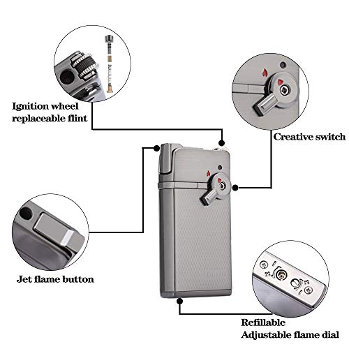 HUOWA Jet Torch Cigar Lighter Soft/Jet Flame Switchable Cigarette Lighter with Adjustable Flame Dial and Rotatable Switch, Butane Refillable for Tobacco Pipe & Cigar