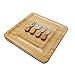 Kagura Bamboo Cheese Board Cracker Serving Cutlery charcuterie Set with Slide-Out Drawer Plate Knives kit - Large