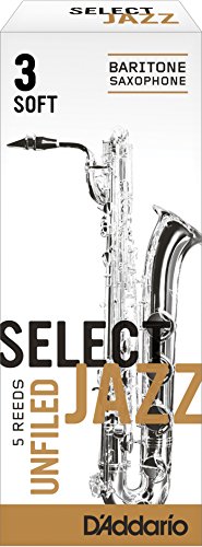 Rico Select Jazz Baritone Sax Reeds, Unfiled, Strength 3 Strength Soft, 5-pack