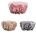 Efivs Arts 3 PACK Nylon Waterproof Lined Shower Cap Bath Hair Cap Lady Salon Hat(Pink Yellow Gray)