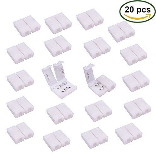 TronicsPros 20pcs 2 Pin Flex LED Tape Connector, Gapless LED Strip to Strip Connector Solderless Snap Down Clasp Adapter for 10mm wide SMD 5050 5630 Flexible LED Strip Light LED Ribbon LED Rope Light