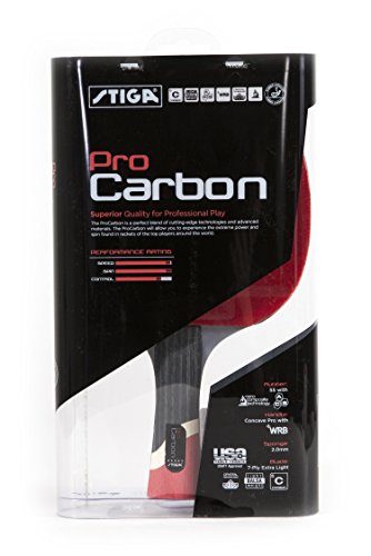 STIGA Pro Carbon Performance-Level Table Tennis Racket with Carbon Technology for Tournament Play - Red and Blue Colors