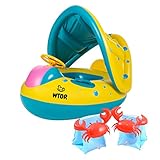 WTOR 3Pcs Baby Pool Float with Canopy Inflatable Arm Bands Swimming Pool Floats Toys Infant Swimming Ring for Toddlers