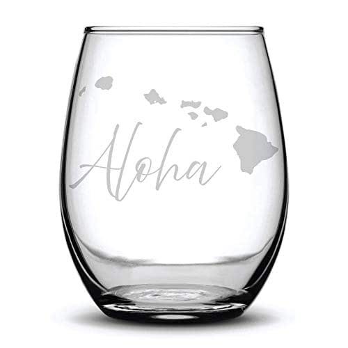 Aloha Wine Glass Etched Gift Laser Engraved Hawaiian Hawaii