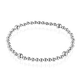 Sleek Elastic Sterling Silver Beads Stretch Bracelet