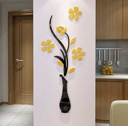 3D Vase Wall Murals for Living Room - Yellow, 59 X 23 inches