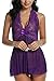 Avidlove Women Lingerie Halter Babydoll Double Bowknot Chemise Purple L