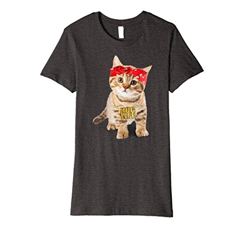 Womens Premium Hug Thug Gangster Life Gold Chain Cat Shirt Gangsta Medium Dark Heather