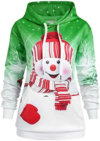FIRMON Womens Xmas Plus Size Hoodie Sweatshirt,Ladies Christmas Big Pocket Cartoon Snowman Print Pullover Top Blouse