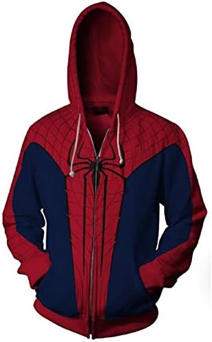 Superhero Hoodie Halloween Spider Cosplay Costume Fashion Hooded Coat for Unisex Adult