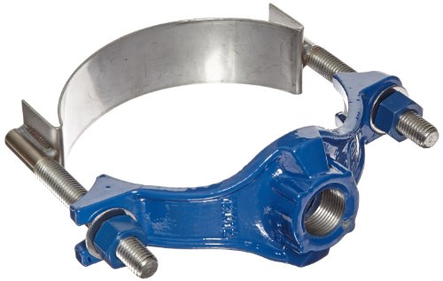 Smith-Blair Ductile Iron with Stainless Steel 304 Straps Repair Clamp, Service Saddle, Stainless Steel Bolt, 2 Bolts, 6" Pipe Size, 1" IP Outlet