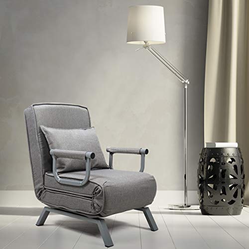 Gray Sofa Bed Arm Chair Convertible Single Dorm Room Couch Recliner Sleeper Folding