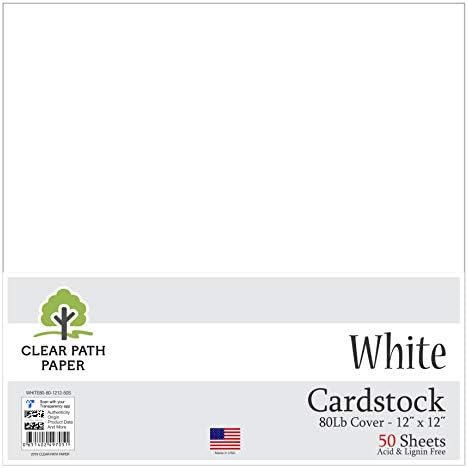 White Cardstock - 12 x 12 inch - 80Lb Cover - 50 Sheets - Clear Path ...