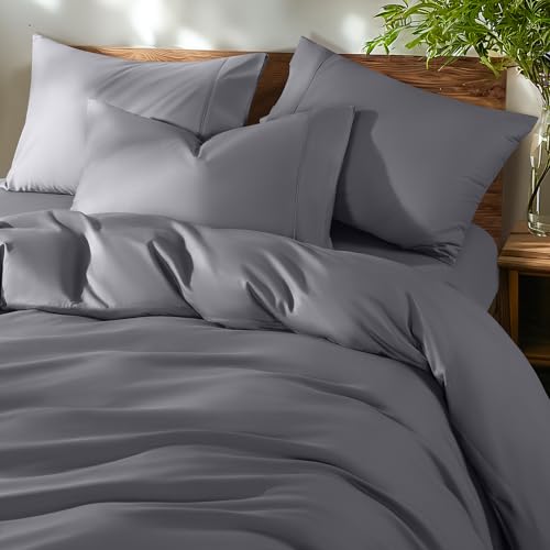 Shilucheng 100% Cotton Duvet Covers Set - Luxury 600 Thread Count, Breathable, Cooling Egyptian Cotton Comforter Cover with Zipper Closure, Hotel Bedding Duvet Covers 3pc(Dark Grey, 94" x 106")