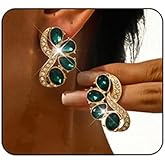 Sparkly Rhinestone Stud Earrings for Women Vintage Teardrop Earring Emerald Crystal Cluster Earrings Brides Wedding Party Prom Fashion Jewelry Accessary