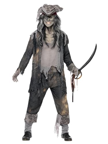 Smiffys Ghost Pirate Costume Galeone, Grey, L