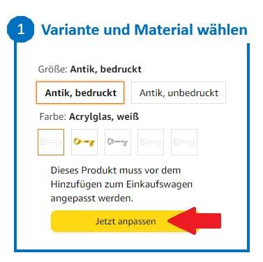 Übergabeschlüssel, symbolischer eckiger Zylinderschlüssel, auf 3 mm stabiler Hohlkammerplatte weiß, personalisiert mit Logo und Text bedruckt 3