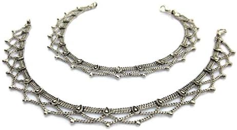 Handmade Womens Boho Anklets Pair Silver Plated Brass Copper - Main Image