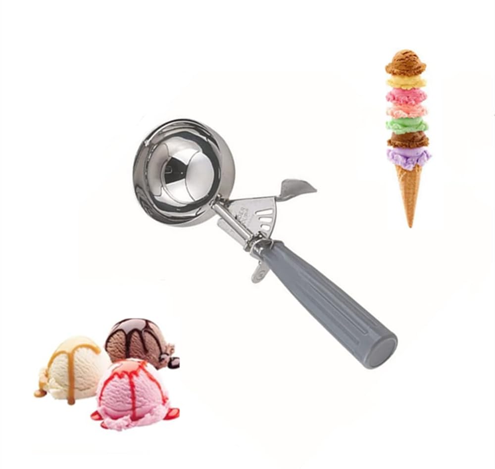 Kitchen Ice Cream Squeeze Scoop, 18/8 Stainless Steel Ice Cream Scoop, 4 oz Grey Handle