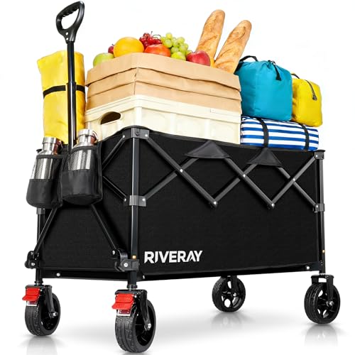 RIVERAY Foldable All Terrain Trolley 300L 230kg, Beach Trolley with Brakes, Removable Canvas, Large Volume XXXL for Camping, Garden, Fishing, Transport, Picnic