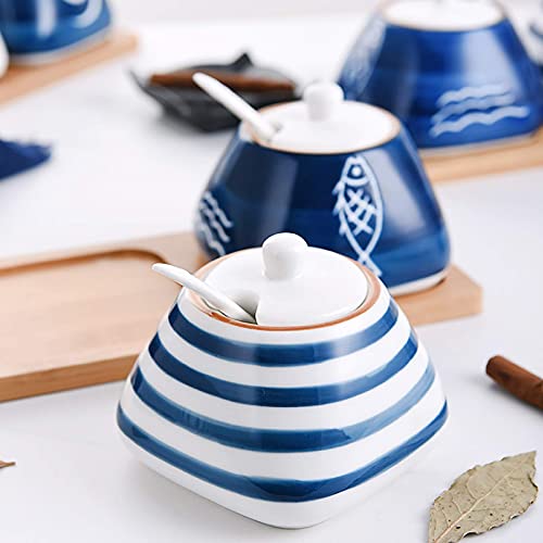 Porcelain Condiment Jar Spice Container with set of 3 Ceramic Condiment