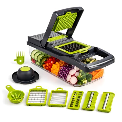 Ralador Multifuncional 16 em 1 Mandoline Profissional Cortador Fatiador de Legumes em Aço Inox com Recipiente Praticidade e Economia de Tempo na Cozinha
