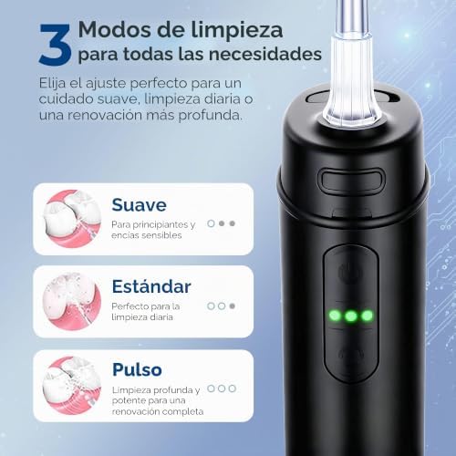 Irrigador Oral Portátil, sem fios para viagens, 3 níveis de pressão, 6 bicos, depósito telescópico de água IPX8, recarregável USB, QR-7112 (preto)