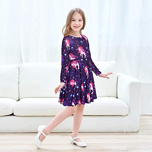 JESKIDS Little Girls Long Sleeve Dress Unicorn Dress Twirl Swing Party Dresses with Pockets 67