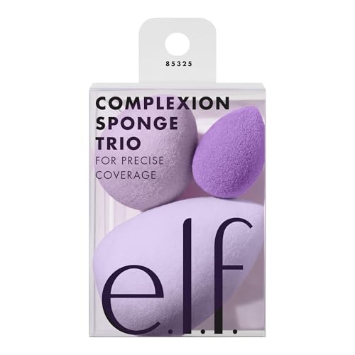 e.l.f. Complexion Sponge Trio, 3-Sizes Soft Multi-Use Makeup Sponge Set For Ver…